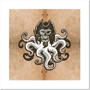 Pirate octopus captain horror skull Posters and Art